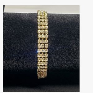 Gold 3 Teir Crystal Rhinestone Bracelet NWOT